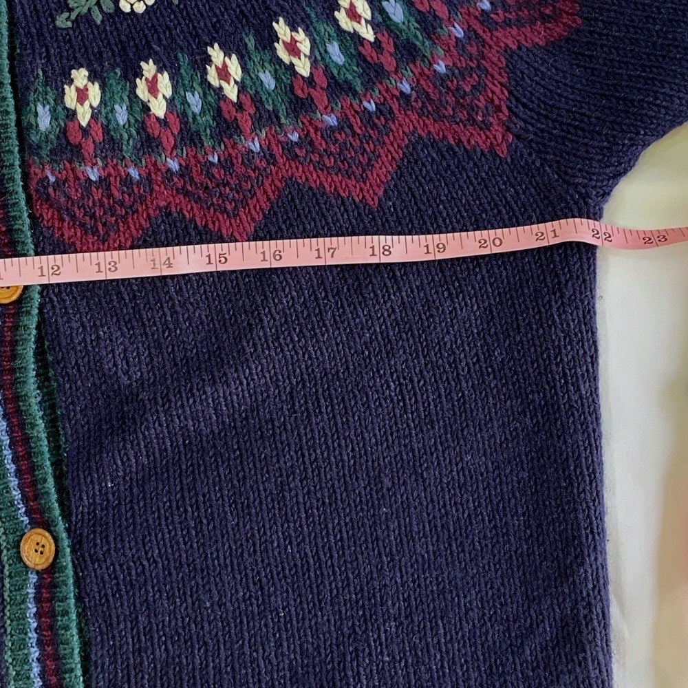 VINTAGE 1990s NORTHERN REFLECTIONS Navy Wool Blend Floral Embroidered Cardigan L - Picture 6 of 7